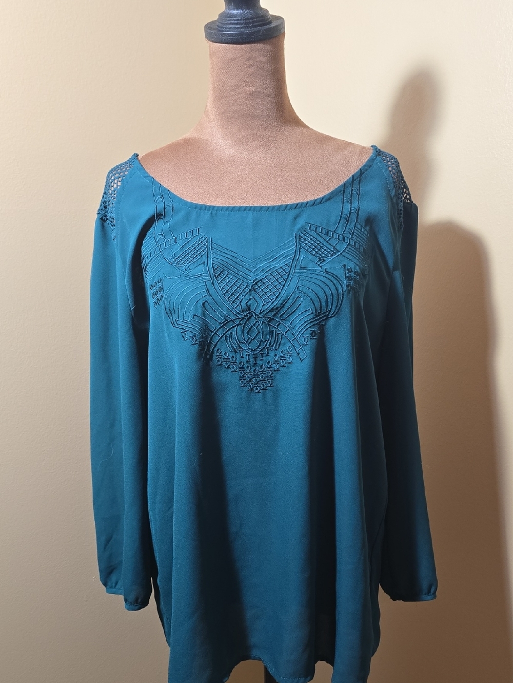 Maurices Teal Embroidered Long-Sleeve Tunic